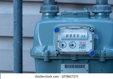 Residential Natural Gas Meter Measuring Gas Consumption.