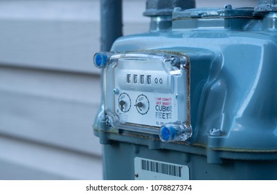 Residential Natural Gas Meter Measuring Gas Consumption.