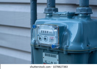 Residential Natural Gas Meter Measuring Gas Consumption.