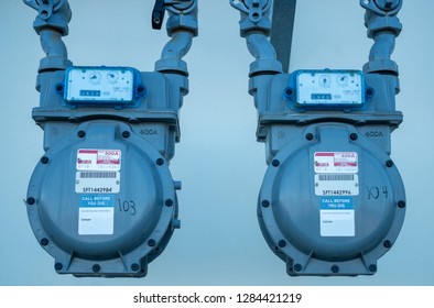 Residential Natural Gas Meter Measuring Gas Consumption.