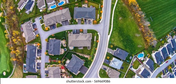 Residential Neighborhood Subdivision Skyline Aerial Shot