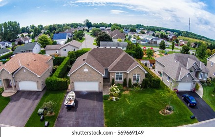 Residential neighborhood subdivision skyline Aerial shot
