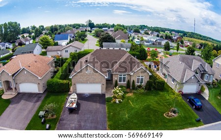 Residential neighborhood subdivision skyline Aerial shot
