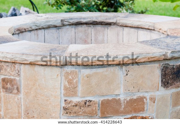 Residential Outdoor Stone Firepit On Concrete Stock Image