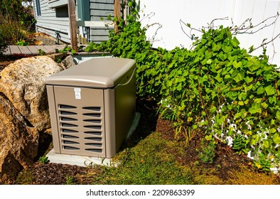 Residential Standby Generator On Concrete Pad