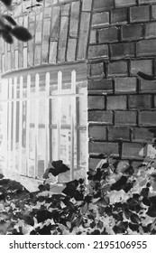 Residential Window Covered With Metal Security Bars In A Black And White Monochrome Film Negative.