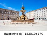 Residenzbrunnen fountain on the Residenzplatz square in Salzburg, Austria. Residenzplatz is one of the most popular places in Salzburg.