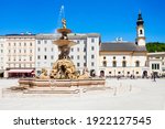 Residenzbrunnen fountain on the Residenzplatz square in Salzburg, Austria. Residenzplatz is one of the most popular places in Salzburg.