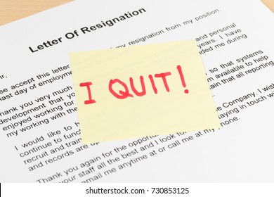 Resign Quit Notice On Sticky Note Resignation Letter