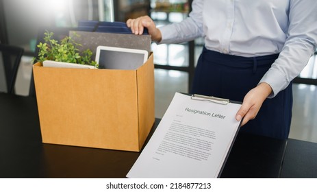 Resignation Concept, Female Employee Sending Resignation Letter To Executive When Changing Job.