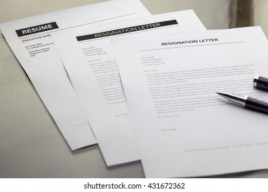 Resignation letter and Resume information with pen. - Shutterstock ID 431672362