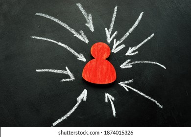 Resilience and assertiveness concept. Red figurine and arrows. - Shutterstock ID 1874015326
