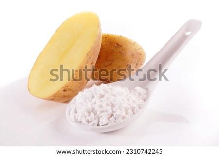 Resistant Potato Starch with Potatoes isolated on white Background