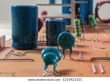 resistors and capacitors on circuit board