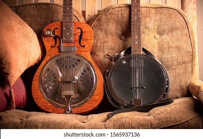 Resonator And Banjo, Are The Few String Instruments That Represent Americana Sound. Widely Used In Folk And Country Music. 