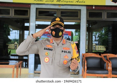 Resort Police Chief Wearing Full Spooky And Baton, Pekalongan, Indonesia, April 13, 2021