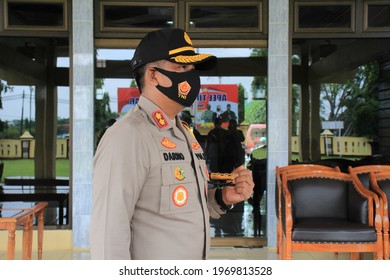 Resort Police Chief Wearing Full Spooky And Baton, Pekalongan, Indonesia, April 13, 2021