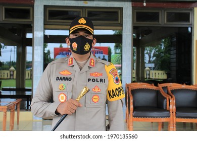 Resort Police Chief Wearing Full Spooky And Baton, Pekalongan, Indonesia, April 13, 2021