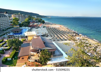 Resort Sunny Beach Bulgaria Panorama Of The Beach And Hotels. Panoramic View Sunny Beach Bulgaria.