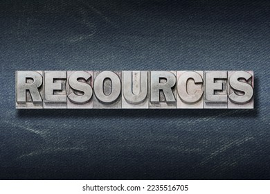 resources word made from metallic letterpress on dark jeans background - Shutterstock ID 2235516705