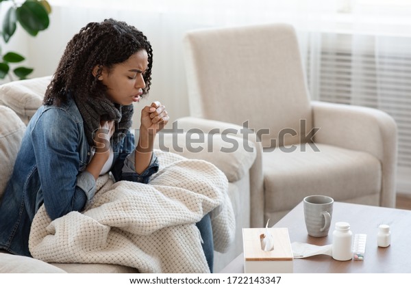 Respiratory Illness Sick Black Woman Coughing Stock Photo (Edit Now ...