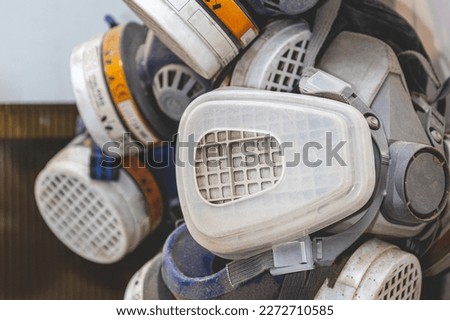 Respiratory protective equipment, dirty construction masks after dusty work