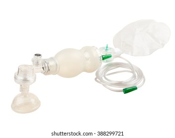  respiratory support mask. ambu bag for ventilation resuscitation on white background