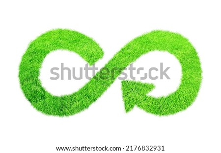 Responsible consumption. Circular economy symbol made from green grass. Sustainable development of strategy approach to zero waste, ecology. Isolated on white background. Reuse and renewable resources