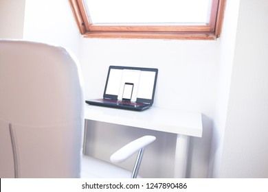 Responsive design concept, Smartphone, tablet and laptop with blank screen on desk.