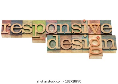 responsive design - website development concept - isolated text in letterpress wood type