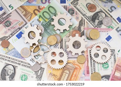 Restart Global Financial Market Or World Economy Concept With Gears And Money Background