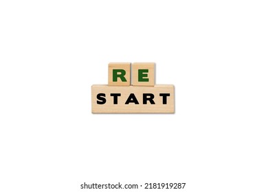 Restart Symbol On Wooden Cubes. Business Restart With Copy Space.