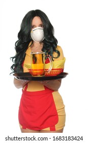 Restaurant And Bar Waitress Wearing Face Mask To Prevent Illness