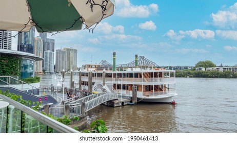 Restaurant Boat Cruise In The Brisbane River. Brisbane, Queensland, Australia - January 2021.