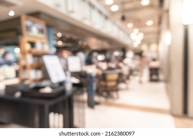 Restaurant Dininng Table Blur Background In Luxury Hotel Food And Beverage Facility With Blurry Bar Bistro Counter For Coffee Shop, Cafe Drink Catering Service With Customers