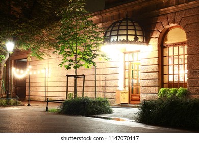 Restaurant Entrance Night Exterior