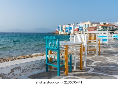 Restaurant facing Little Venice at Mykonos, Greece - Shutterstock ID 2186095441