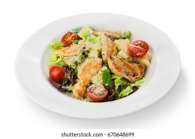 Restaurant Food, Caesar Salad, Isolated At White Plate