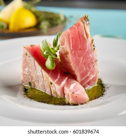 Restaurant Food - Delicious Fried Tuna Fillet With Sesame Outside. Gourmet Restaurant. Delicious Dish