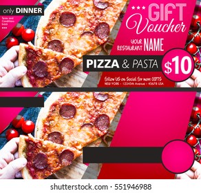 Restaurant Gift Voucher Flyer Template With Delicious Taste Pepperoni Cheese Pizza And Space For Your Text.