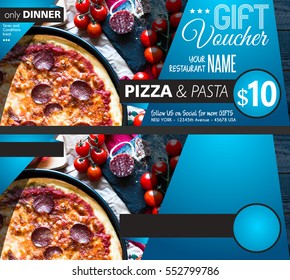 Restaurant Gift Voucher Flyer Template With Delicious Taste Pepperoni Cheese Pizza And Space For Your Text.