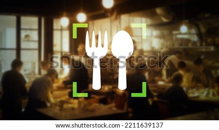 Restaurant interior and tableware icon.
