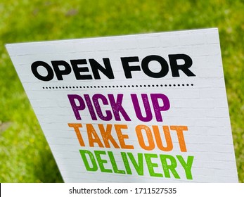 Restaurant Open For Take Out Delivery And Online Order Pickup Banner Sign During Pandemic