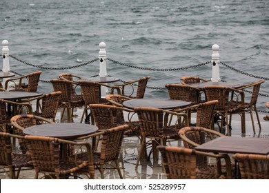 Restaurant In Sea Side And Rainy Day.