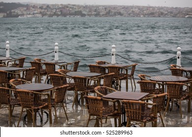 Restaurant In Sea Side And Rainy Day.