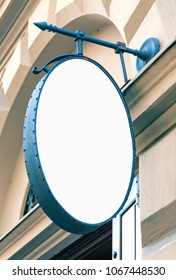 Restaurant Signage Mockup, Blank Oval Outdoor Sign To Add Text Or Logo, Real Life Picture 