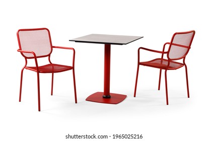 Restaurant Table And Chairs Isolated On White Background .