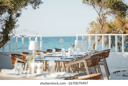 Restaurant table dinner set up by the waterfront