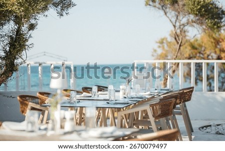 Restaurant table dinner set up by the waterfront