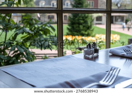 Restaurant Table Setting with Garden View at Peddler's Village PA